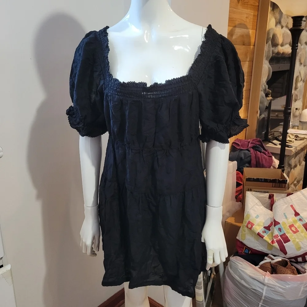 NWT Old Navy Black Floral Square Neck Ruffled Dress | Sz Medium Petite - Picture 4 of 6